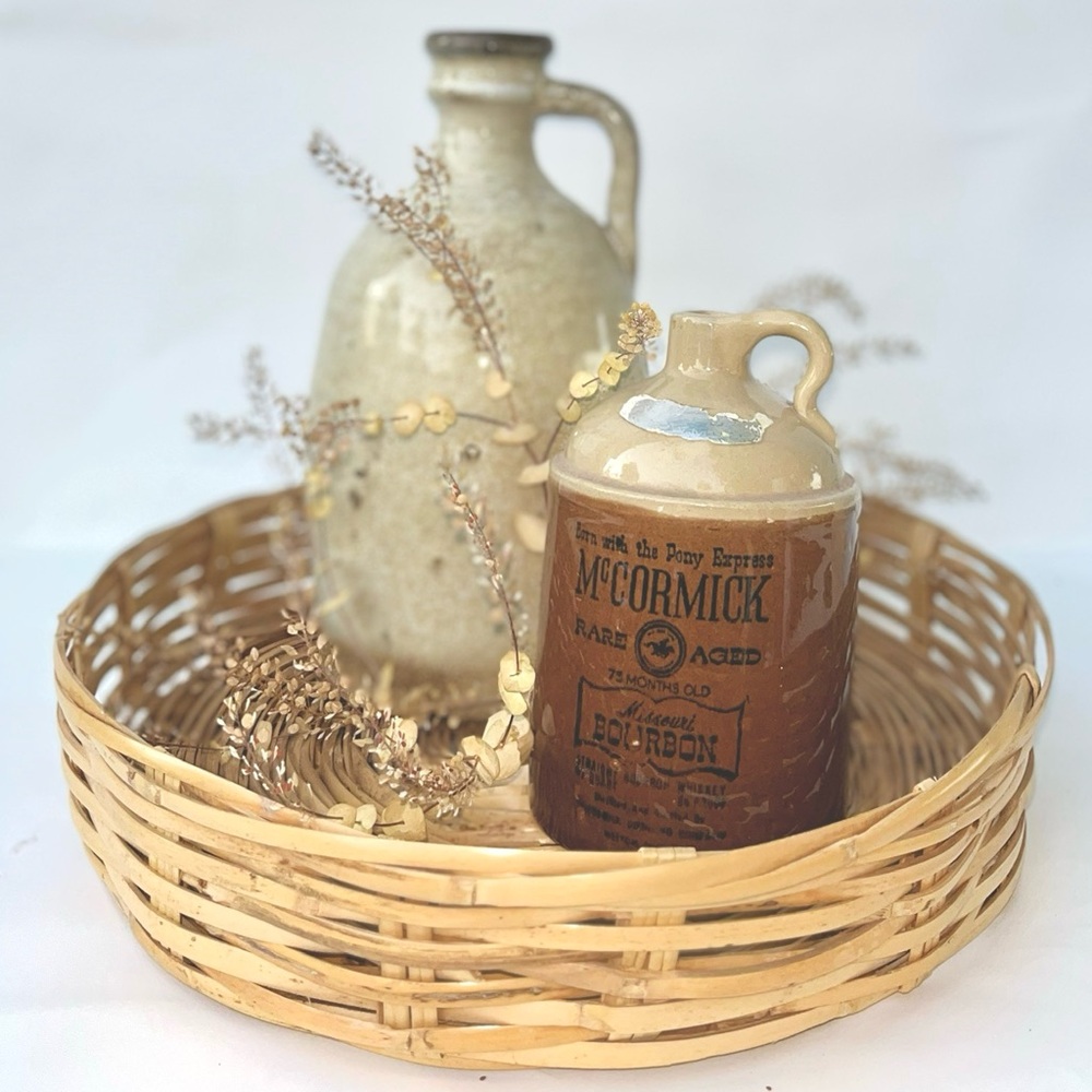 Vtg Round Woven Basket Tray
